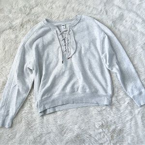 Light Grey Old Navy Lace Up Vneck Sweater